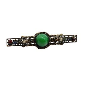 Antique Brass & Glass Czech Bar Pin Brooch (A458)